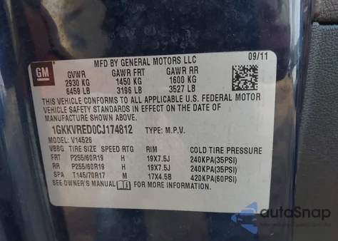 2012 GMC Acadia Slt-1 from USA, damaged, VIN 1GKKVRED0CJ174812